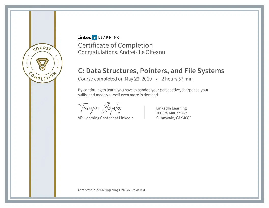 Certificate C Data Structures Pointers And File Systems image